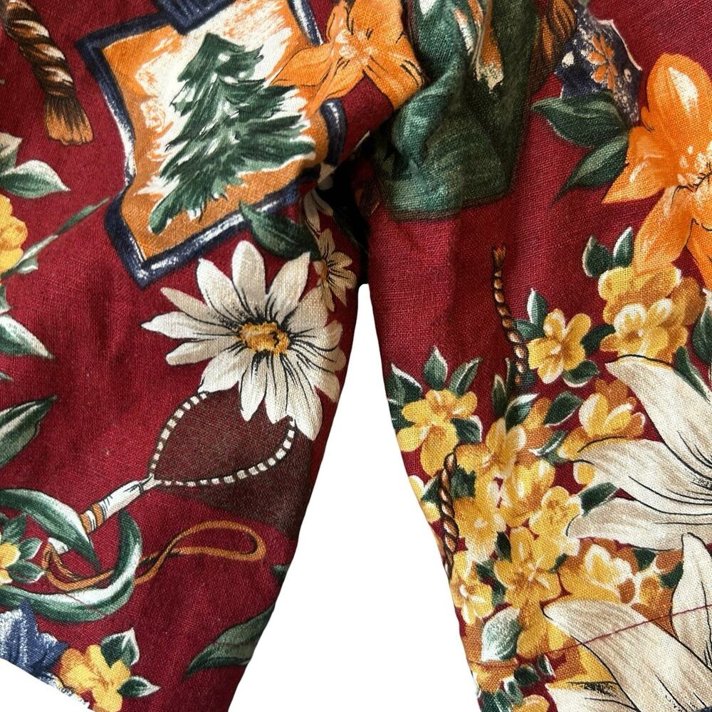 Vintage 90s Y2K Red Floral Linen Cotton Shorts Red Sz 8 USA Hawaii Resort - Picture 14 of 16